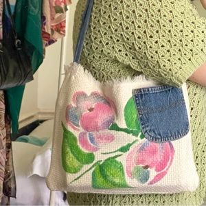 HANDMADE SHOULDER TOTE W DENIM ACCENTS, made by me